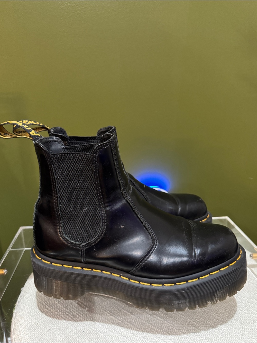 Dr. Martens Black Leather Chelsea Boots with Yellow Stitching
